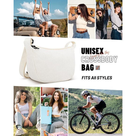 Women Corduroy Beige Imported Polyester Crossbody Lightweight Crescent Sling Bag - Picture 6 of 7